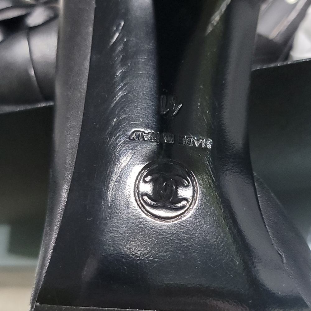 CHANEL Black Leather Camellia Peep-Toe Pumps - Picture 12 of 13